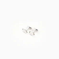White Octagonal Cufflinks In Silver