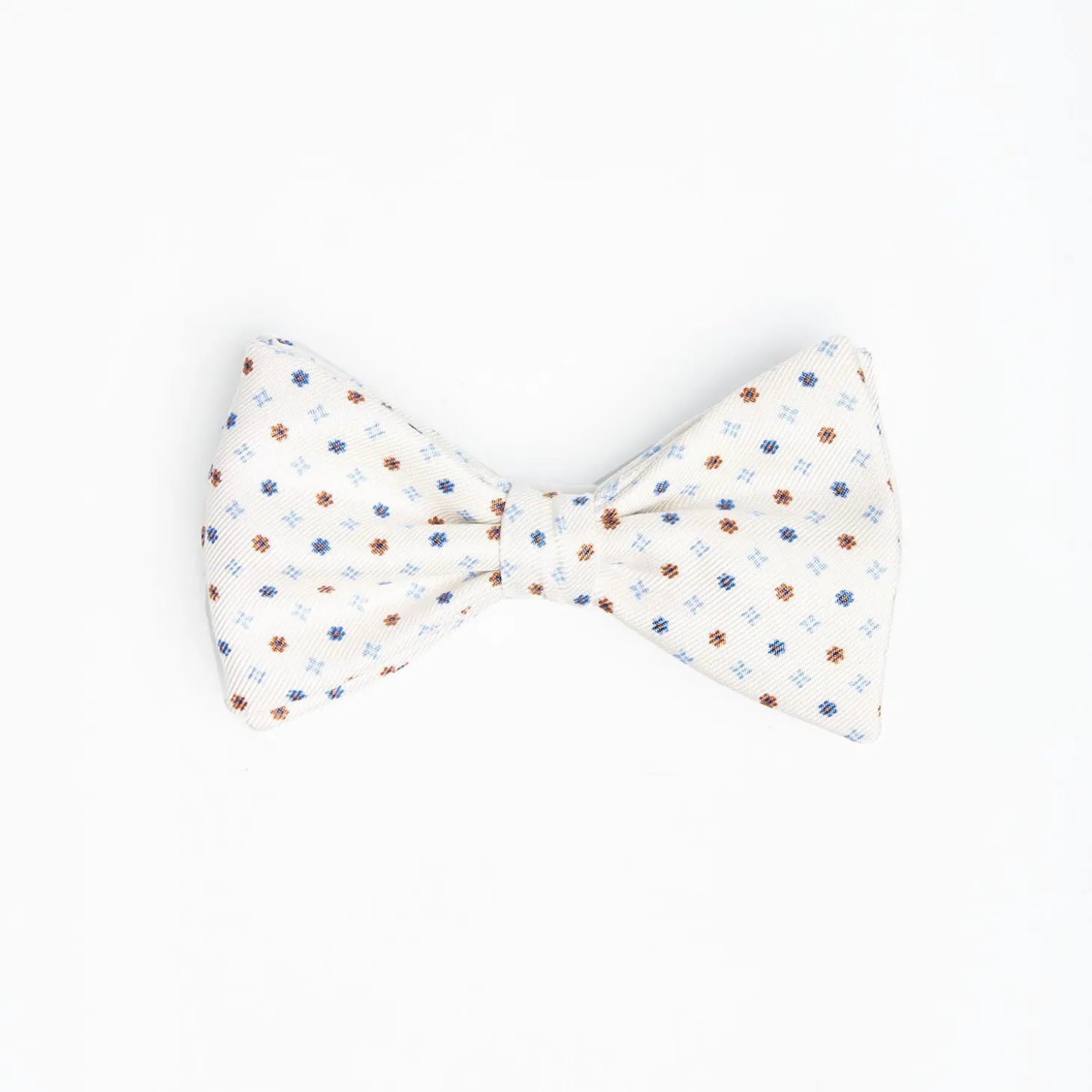 White Pre-Knotted Bowtie - Small Flower Pattern