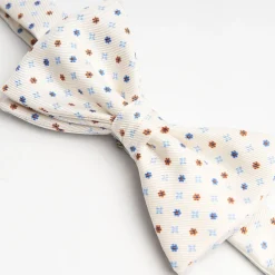 White Pre-Knotted Bowtie - Small Flower Pattern