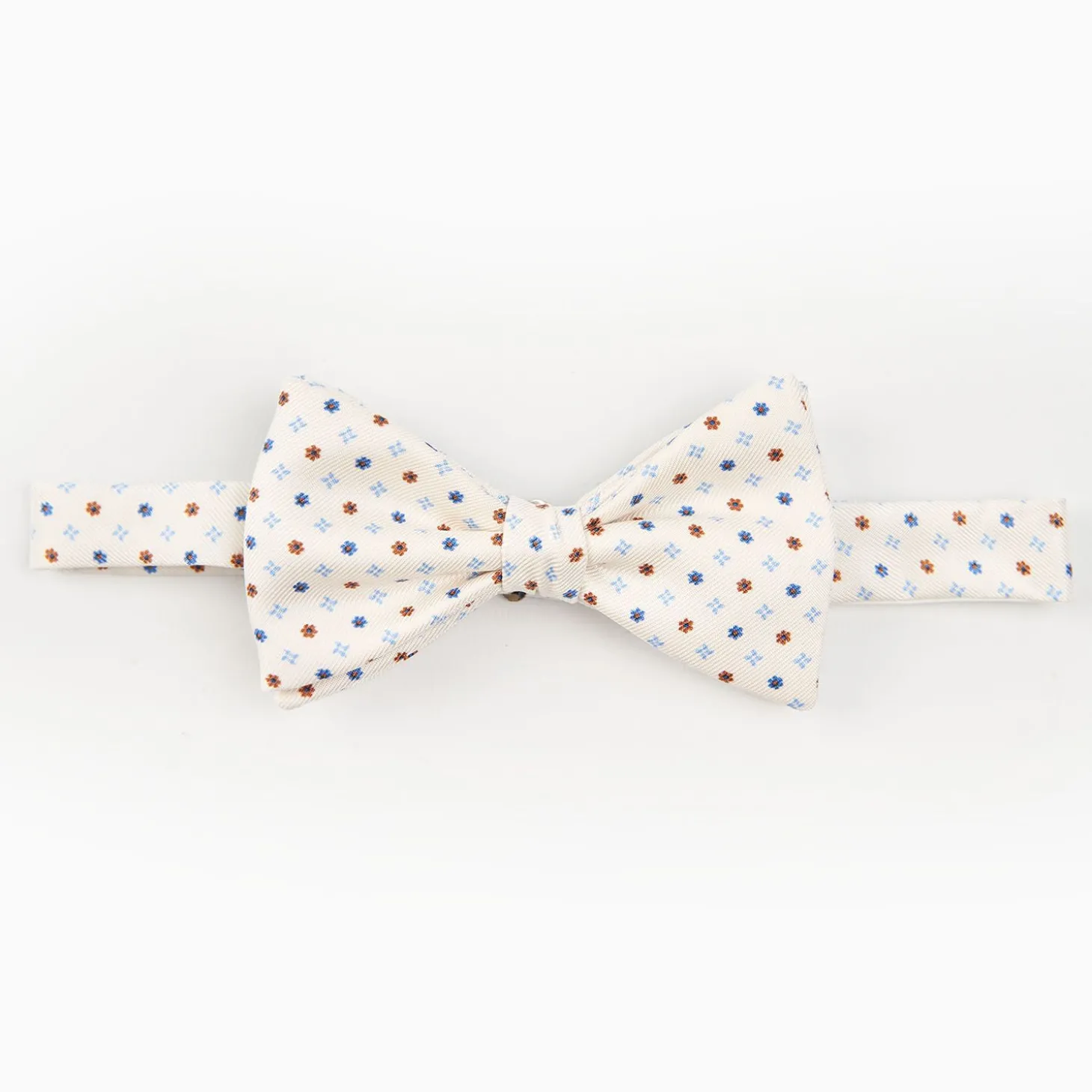 White Pre-Knotted Bowtie - Small Flower Pattern