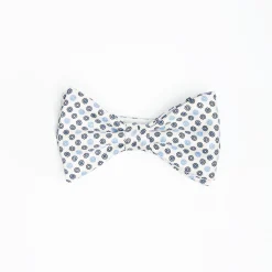 White Pre-Knotted Silk Bowtie - Small Flower Pattern