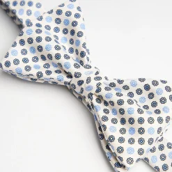 White Pre-Knotted Silk Bowtie - Small Flower Pattern