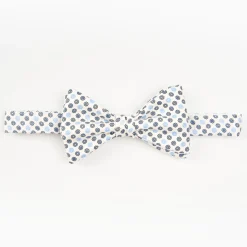 White Pre-Knotted Silk Bowtie - Small Flower Pattern