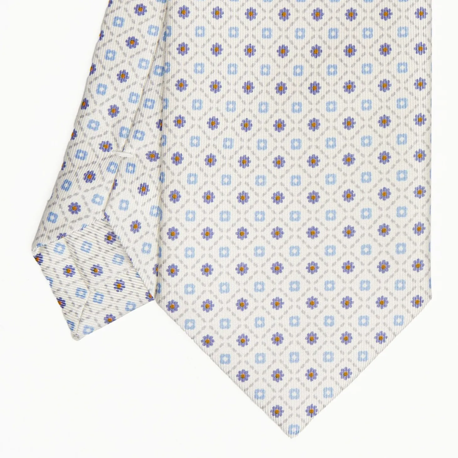 White Sartorial Classic Silk Tie Small Flower Pattern