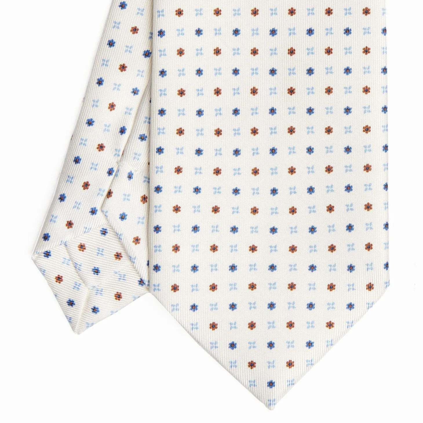 White Sartorial Classic Silk Tie - Small Flower Pattern