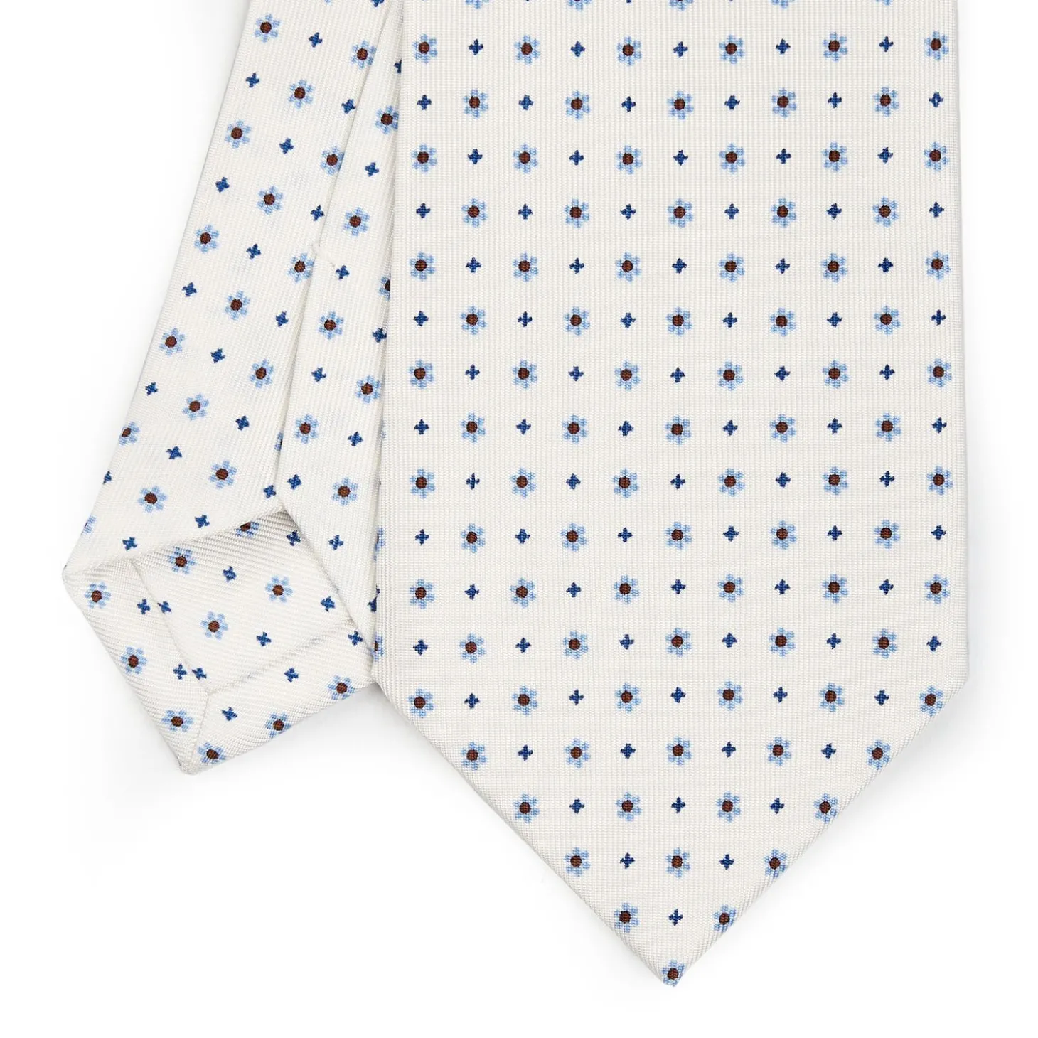 White Sartorial Classic Silk Tie - Small Flower Pattern