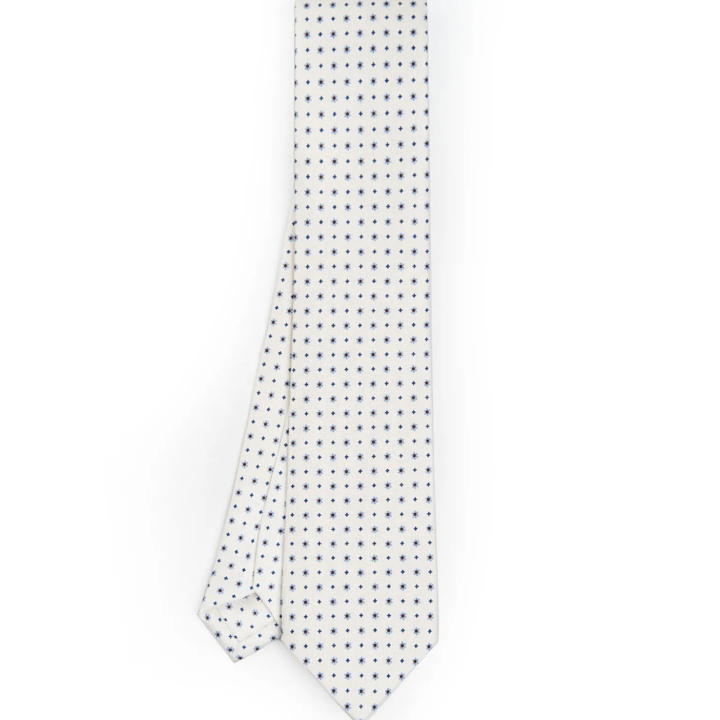 White Sartorial Classic Silk Tie - Small Flower Pattern