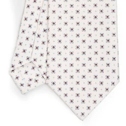 White Sartorial Classic Silk Tie - Small Flower Pattern