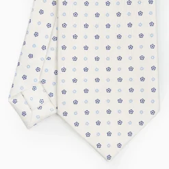 White Sartorial Classic Silk Tie - Small Flower Pattern