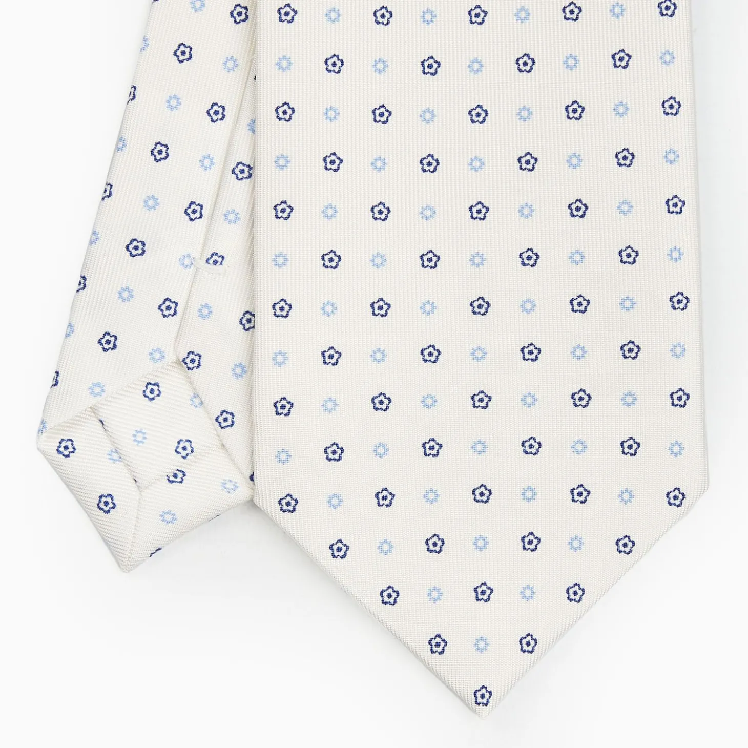 White Sartorial Classic Silk Tie - Small Flower Pattern