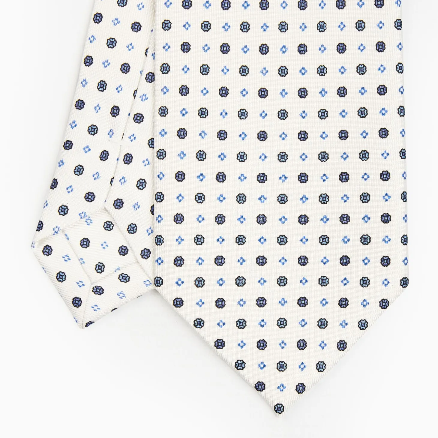 White Sartorial Classic Silk Tie - Small Flower Pattern