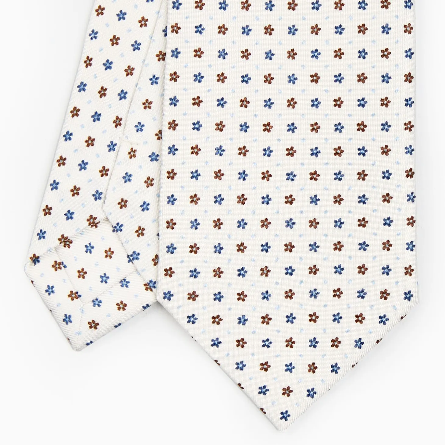 White Sartorial Classic Silk Tie - Small Flower Pattern