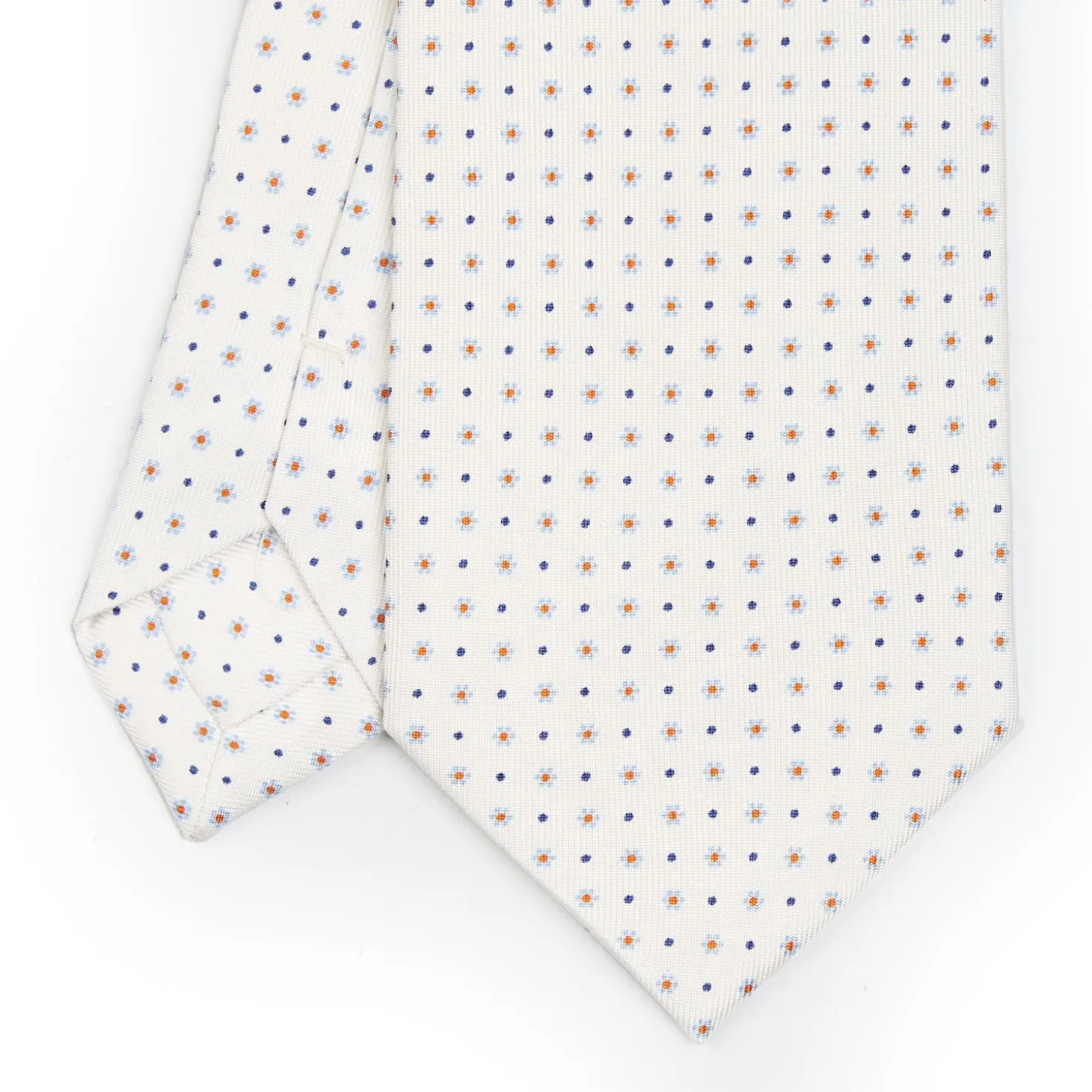 White Sartorial Classic Silk Tie - Small Flower Pattern