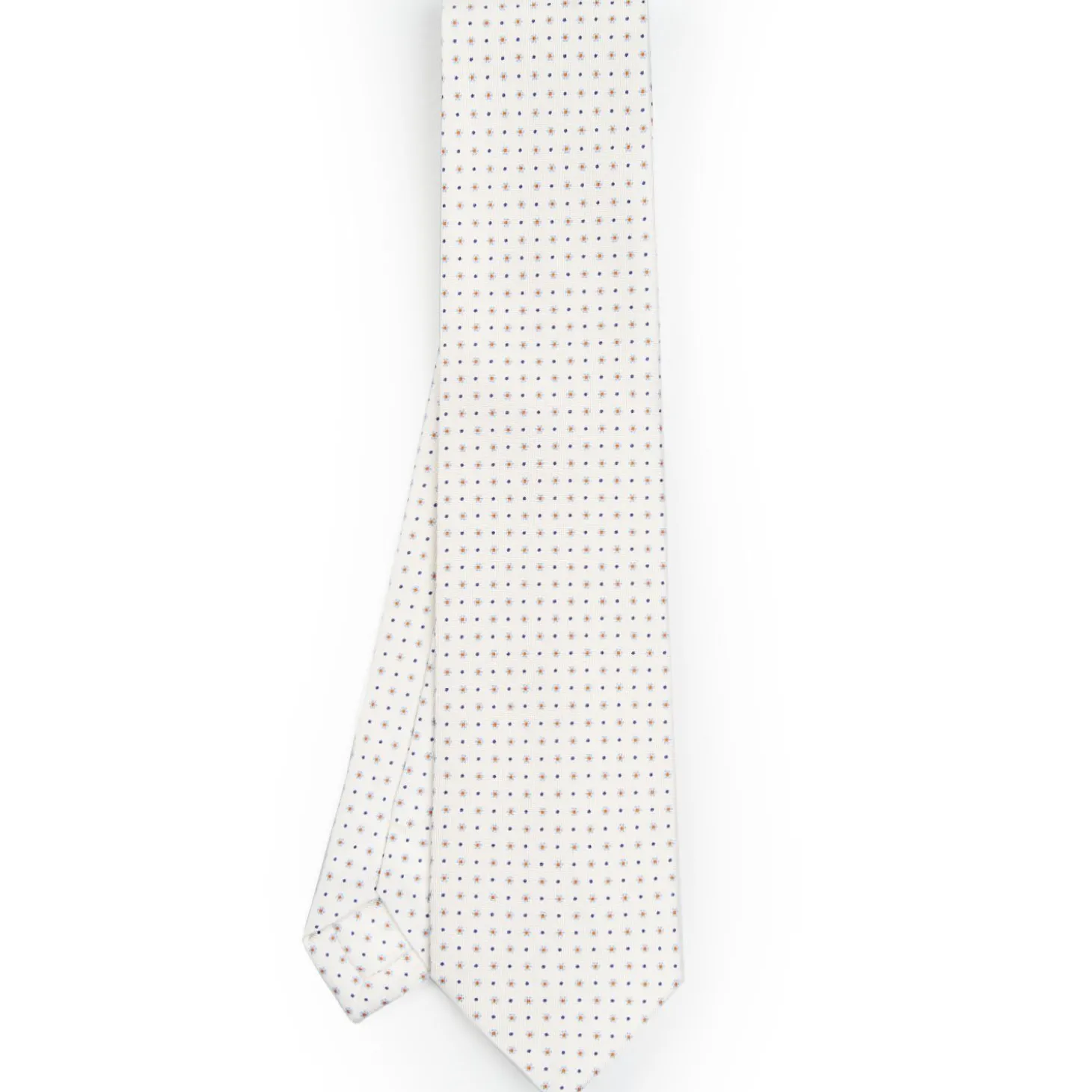 White Sartorial Classic Silk Tie - Small Flower Pattern