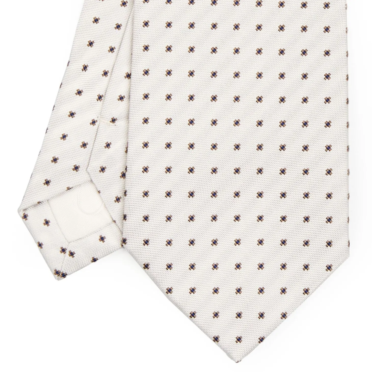 White Sartorial Jacquard Silk Tie - Small Flower Designs