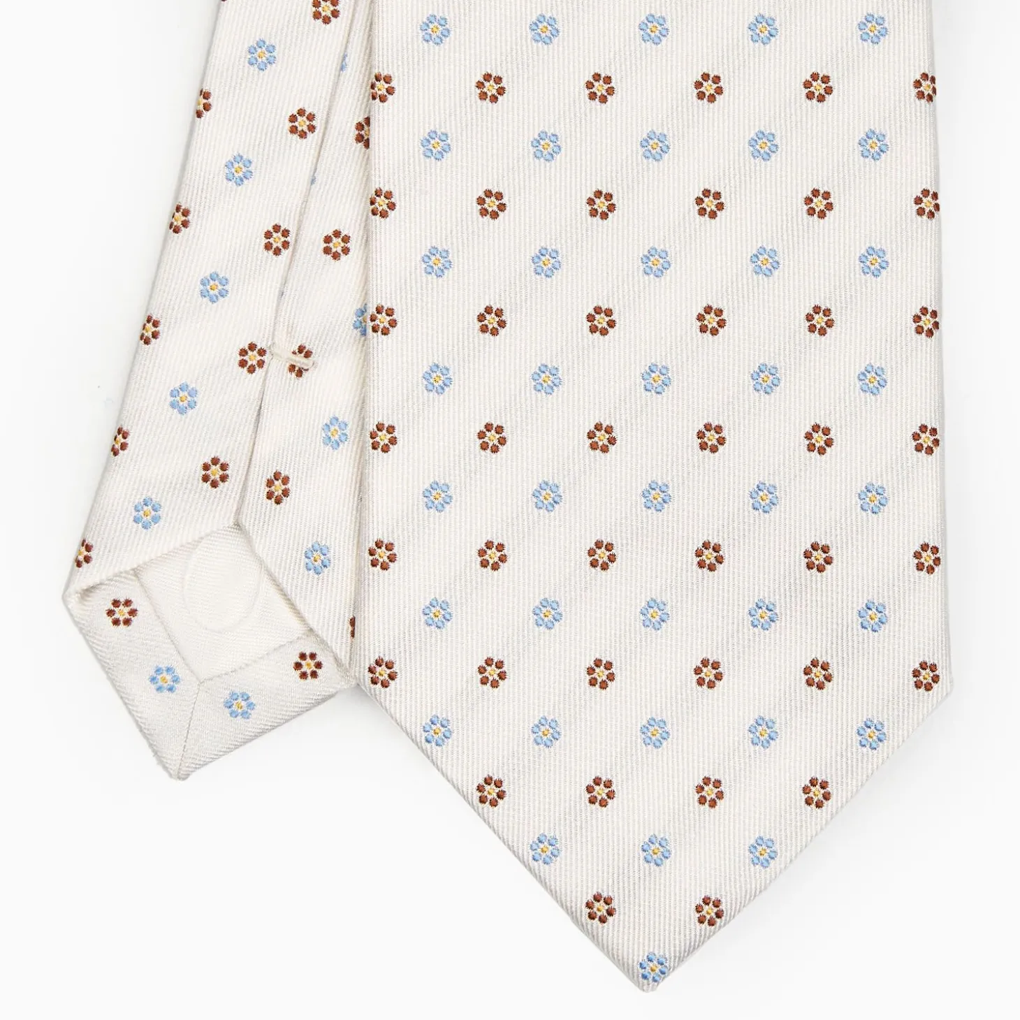White Sartorial Jacquard Silk Tie - Small Flower Designs