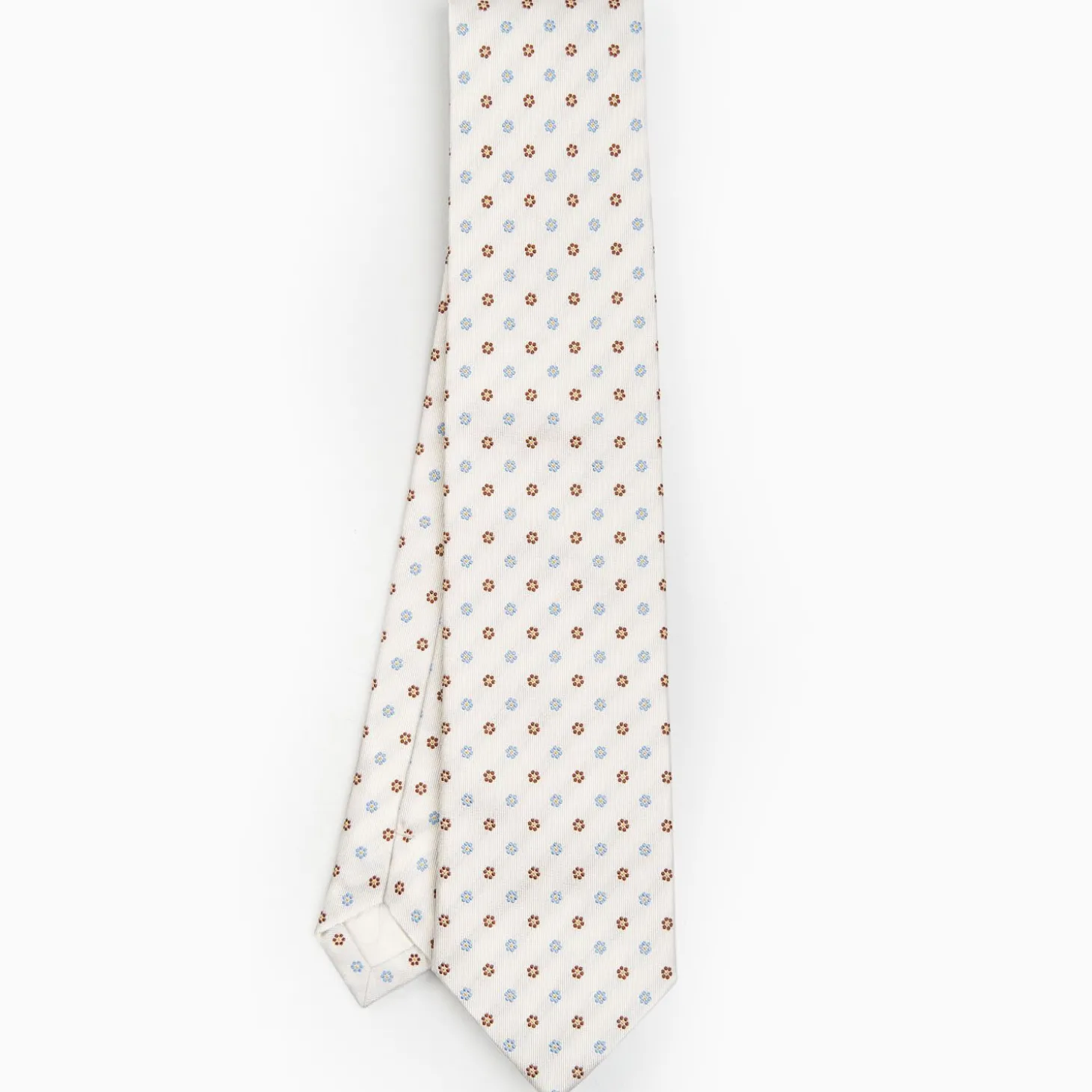 White Sartorial Jacquard Silk Tie - Small Flower Designs
