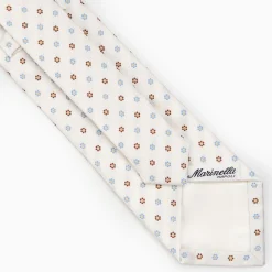 White Sartorial Jacquard Silk Tie - Small Flower Designs