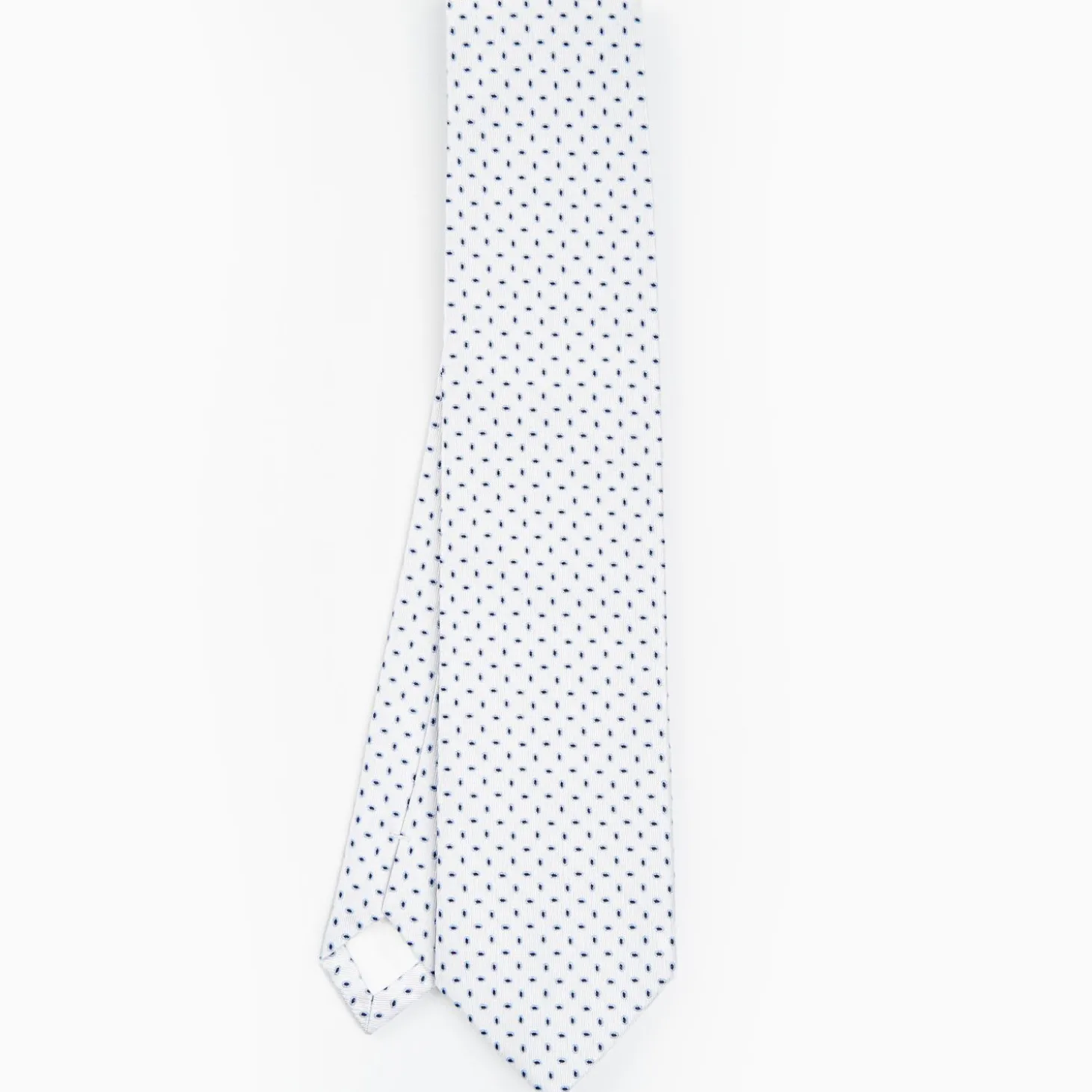 White Sartorial Jacquard Silk Tie - Small Geometric Pattern