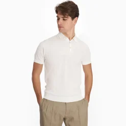 White Short Sleeve Knitted Polo