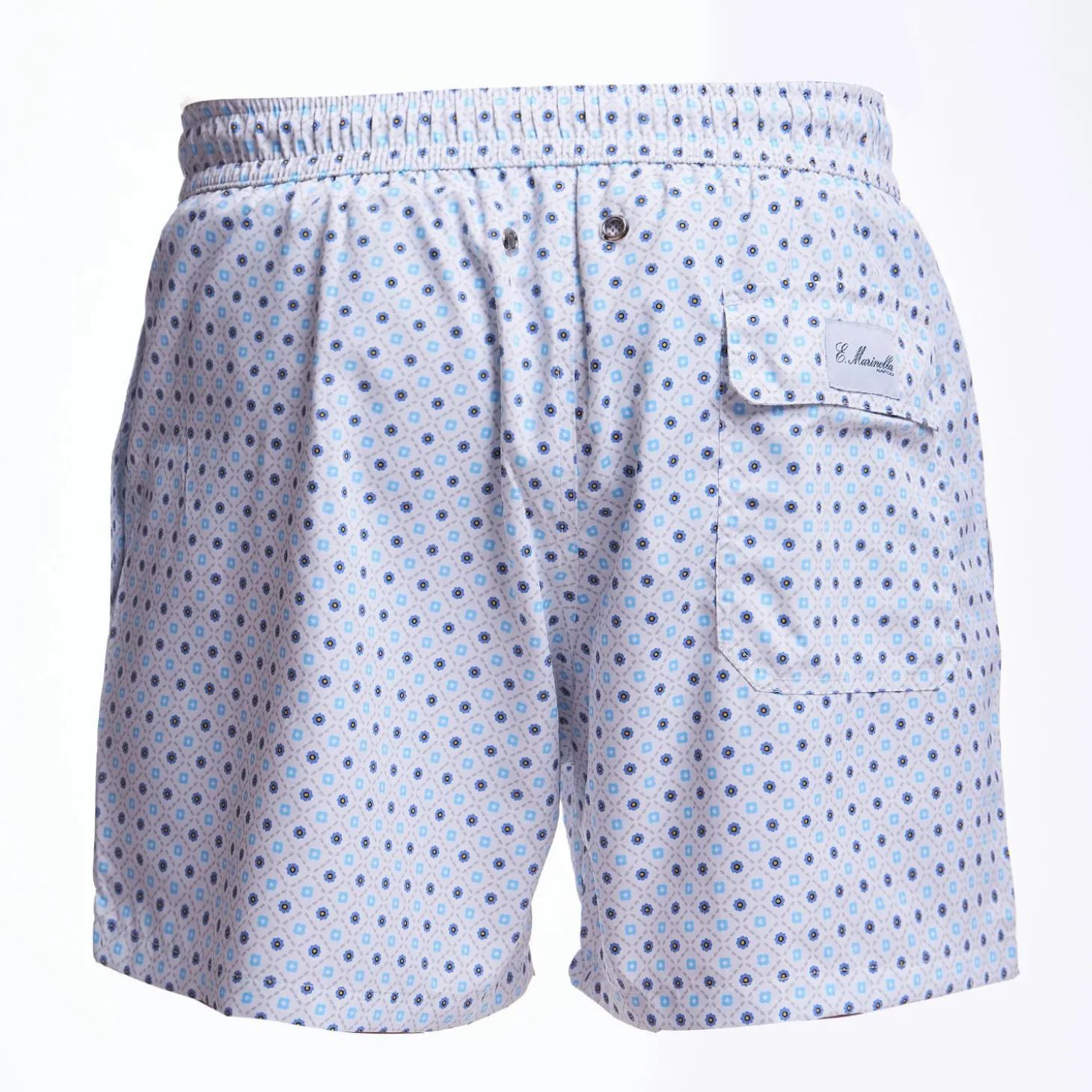 White Swim Short - Small Flower Pattern
