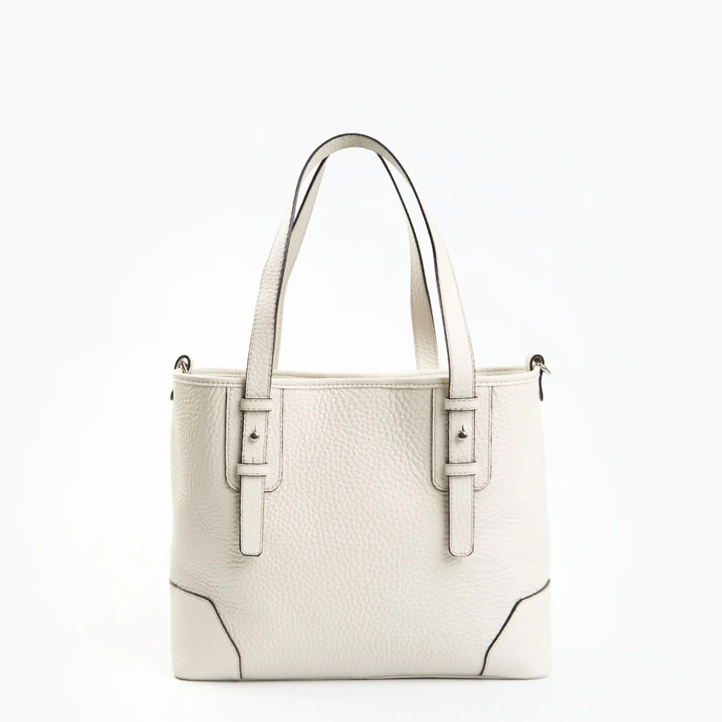 White Textured Leather Midi Tote Bag