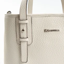 White Textured Leather Midi Tote Bag