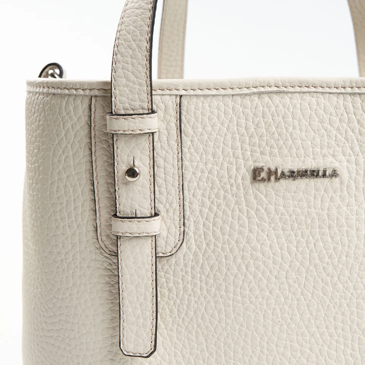 White Textured Leather Midi Tote Bag