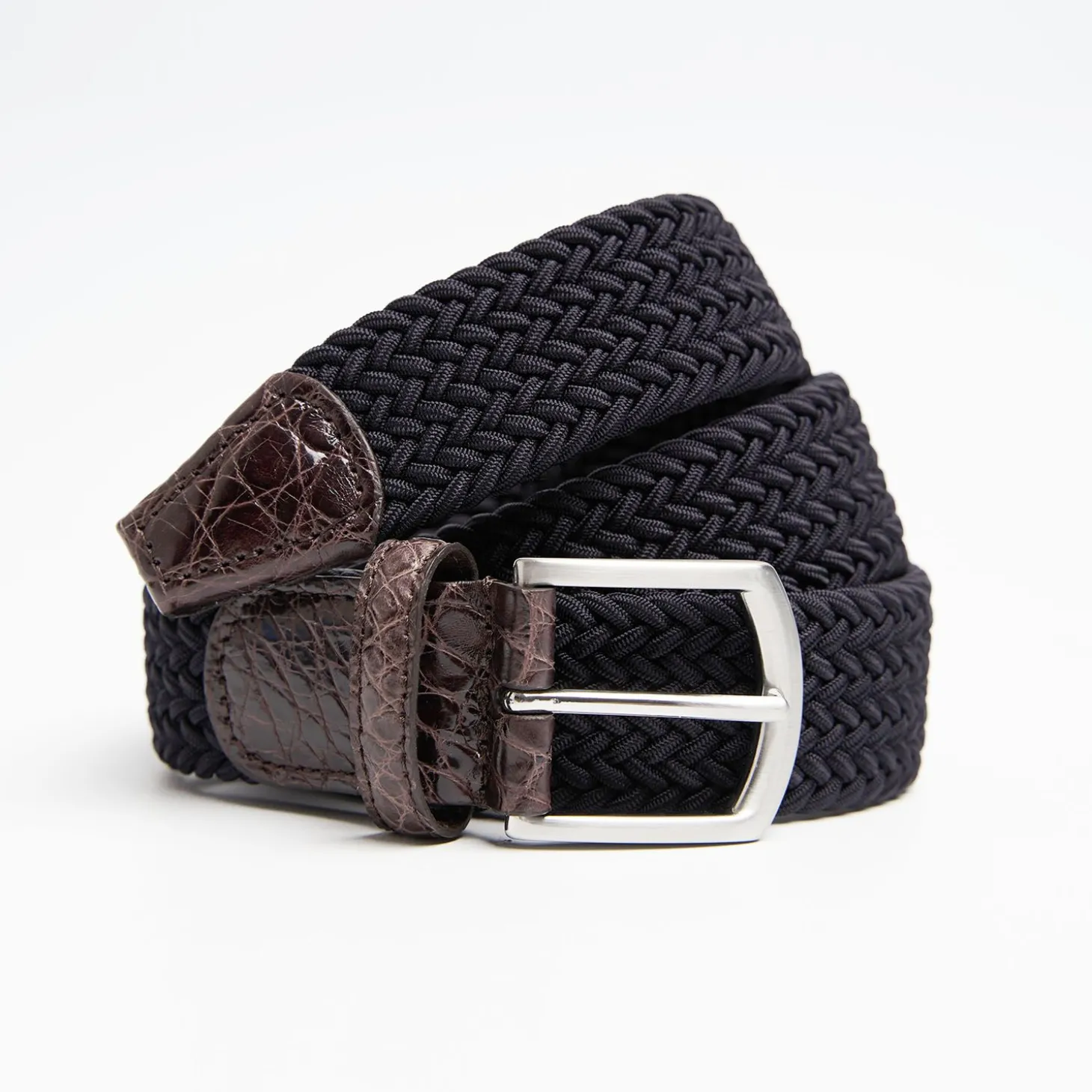 Woven Stretch Belt With Alligator Trims