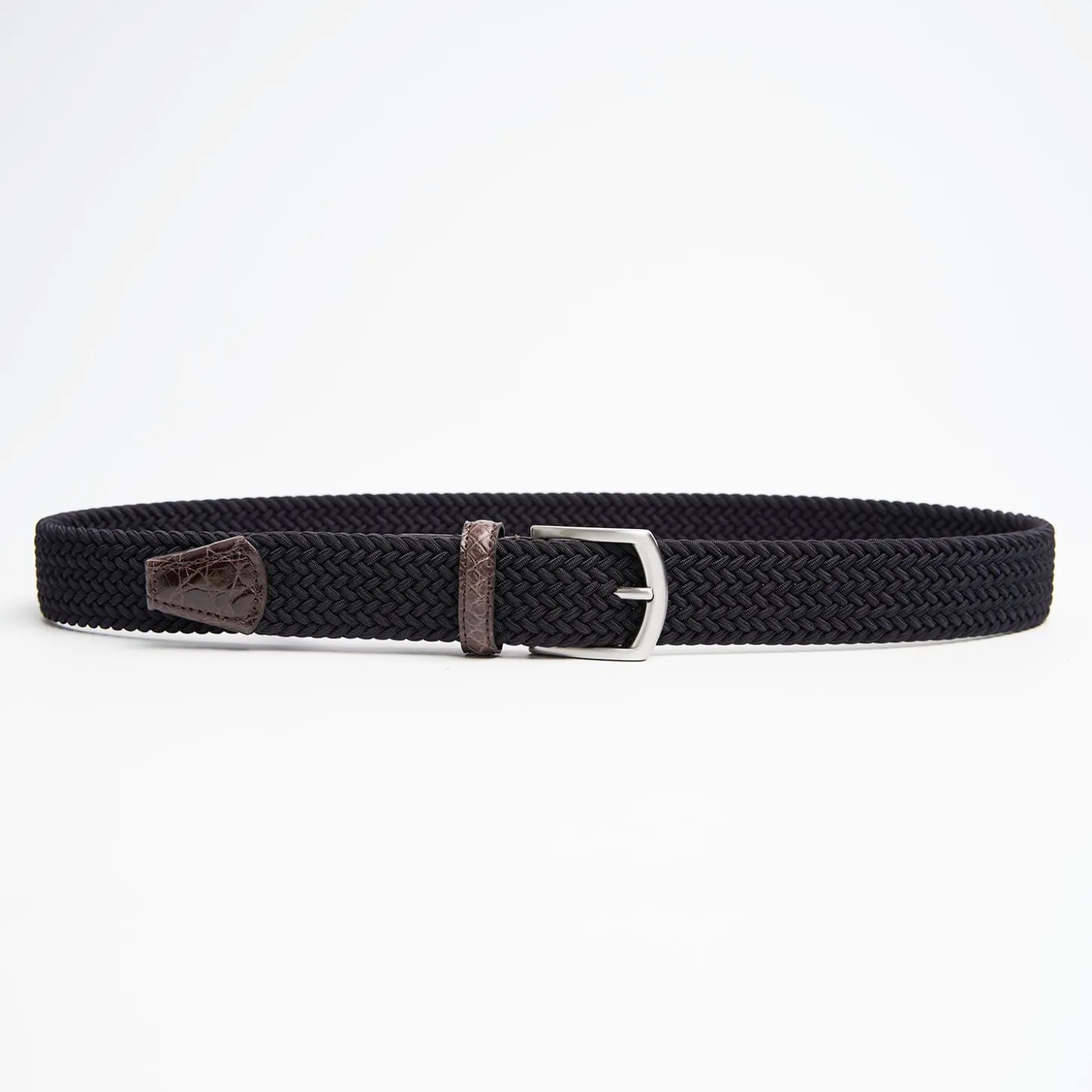 Woven Stretch Belt With Alligator Trims