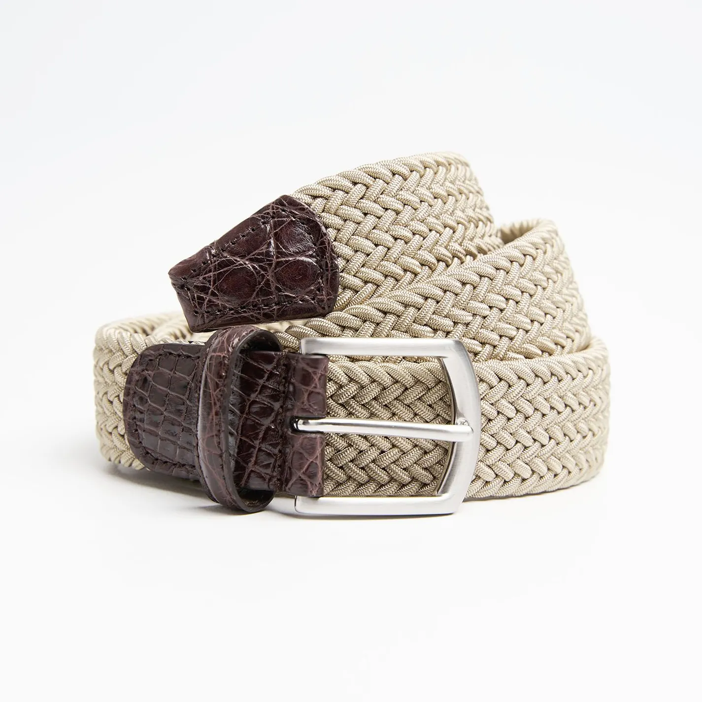 Woven Stretch Belt With Alligator Trims