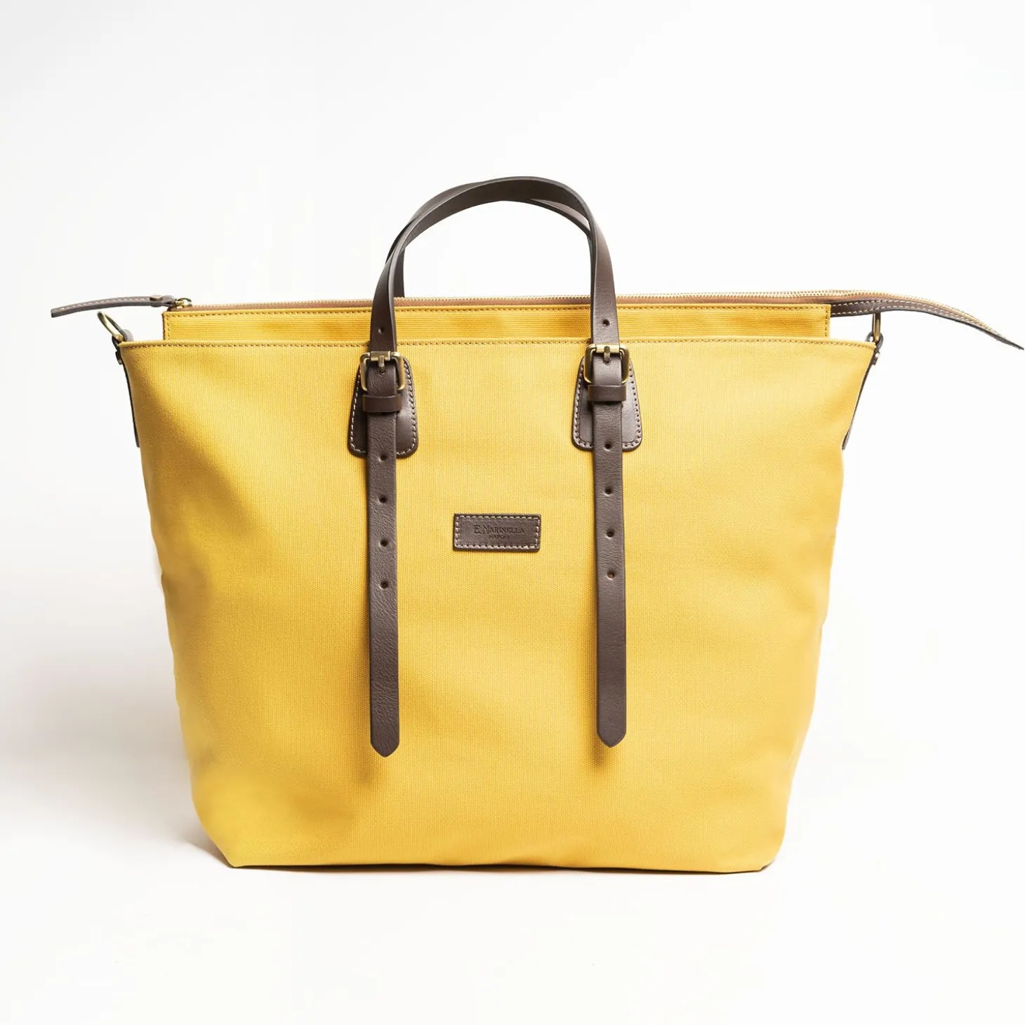 Yellow Canvas Weekend Bag With Leather Trim