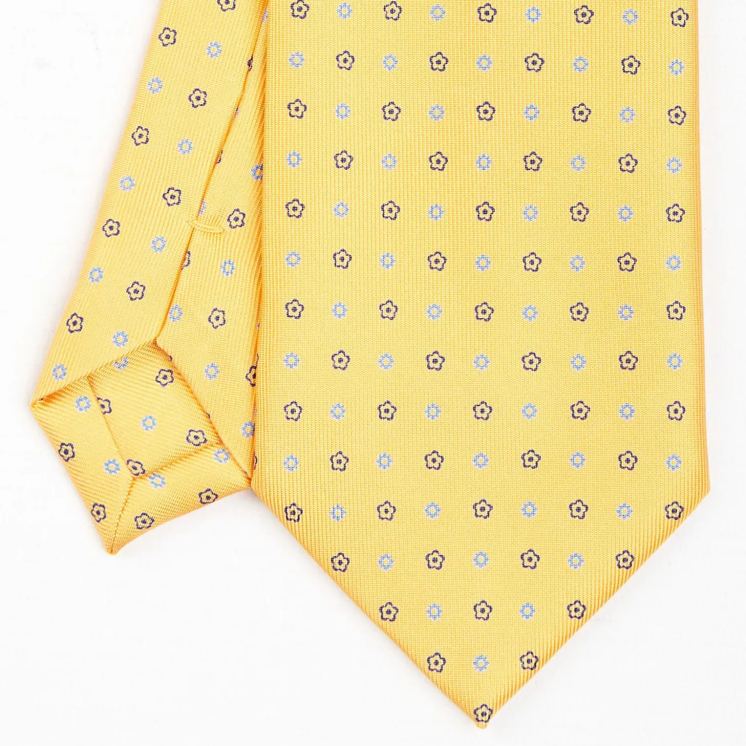 Yellow Extra Long Sartorial Silk Tie Small Flower Pattern