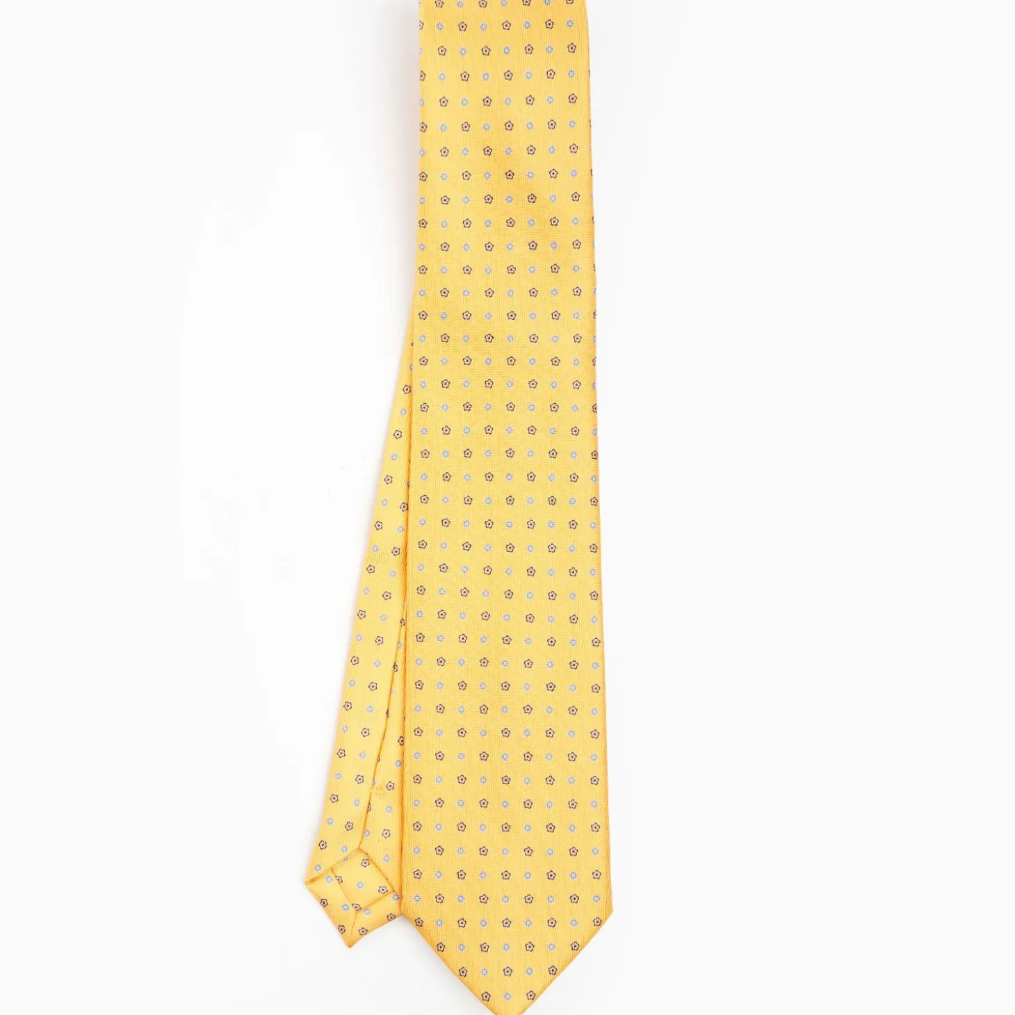 Yellow Extra Long Sartorial Silk Tie Small Flower Pattern