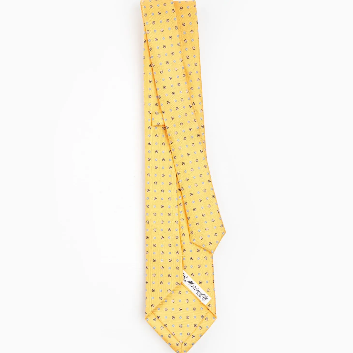 Yellow Extra Long Sartorial Silk Tie Small Flower Pattern