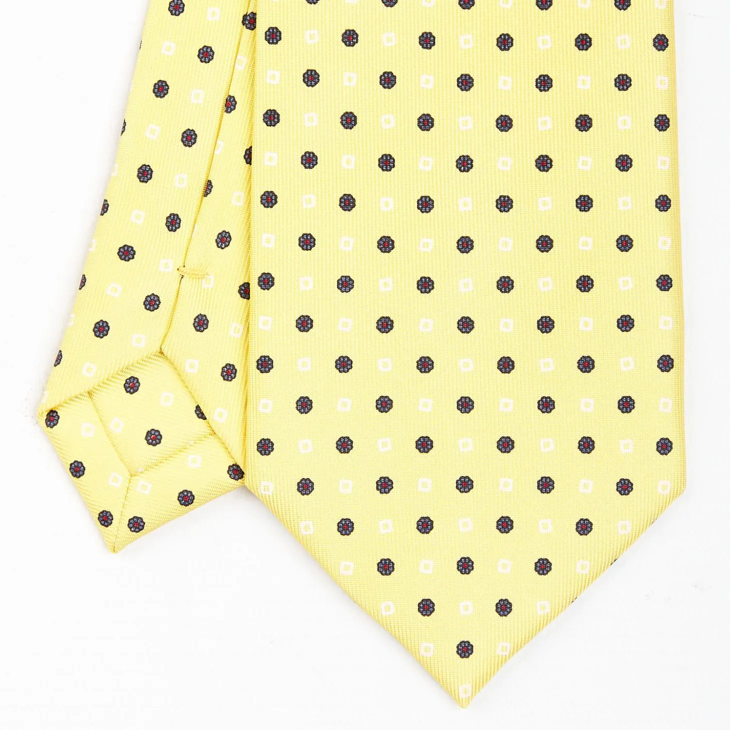 Yellow Extra Long Sartorial Silk Tie Small Flower Pattern