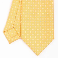 Yellow Extra Long Silk Tie - Small Flower Pattern