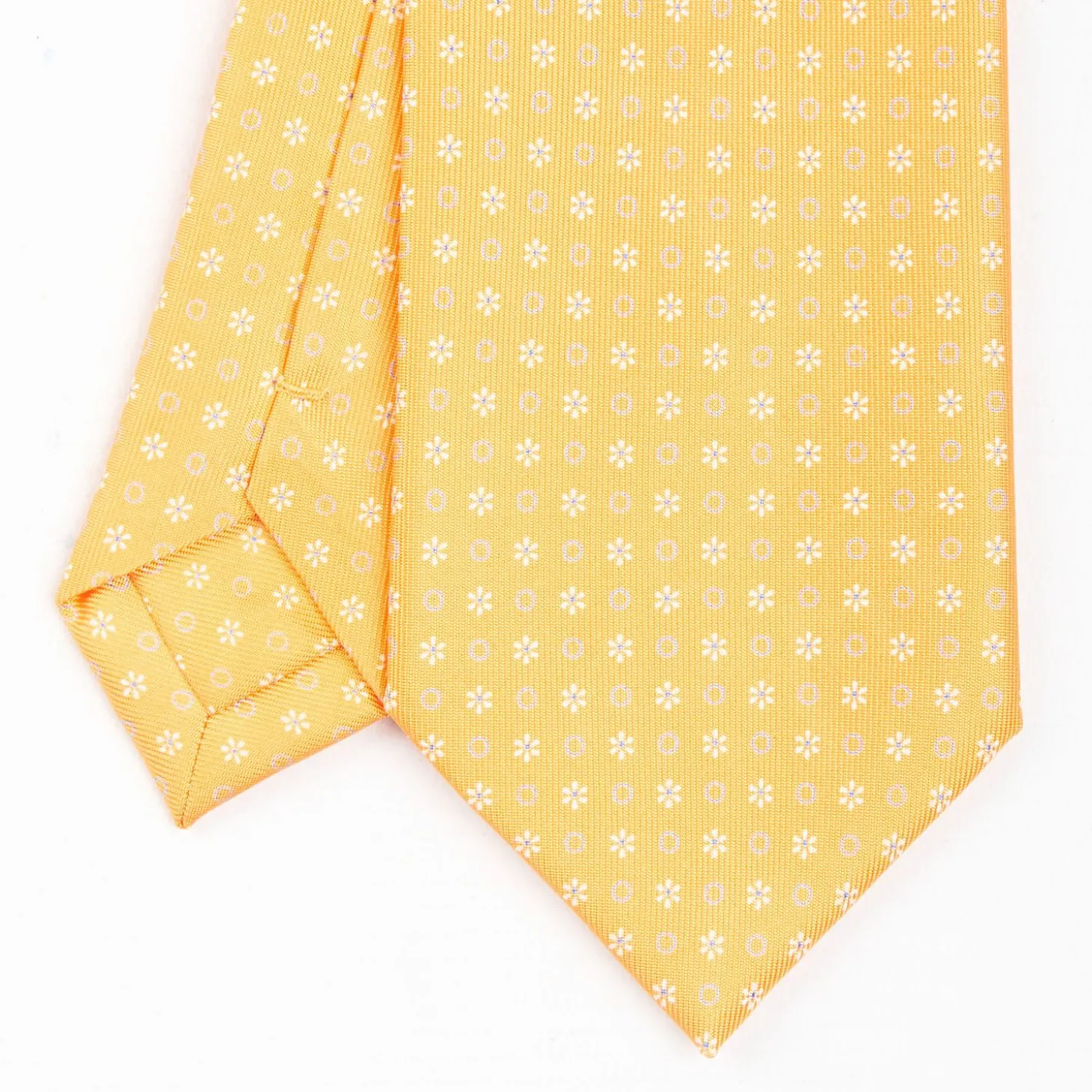 Yellow Extra Long Silk Tie - Small Flower Pattern