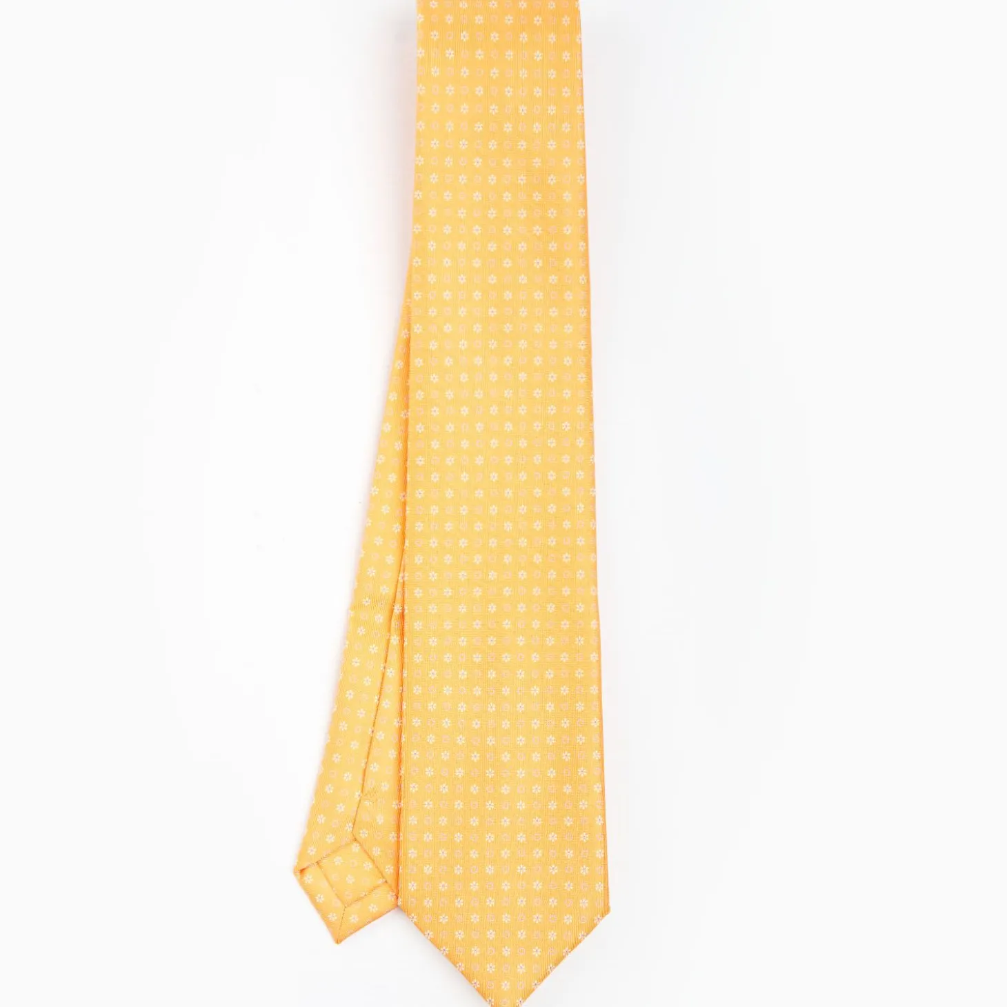 Yellow Extra Long Silk Tie - Small Flower Pattern