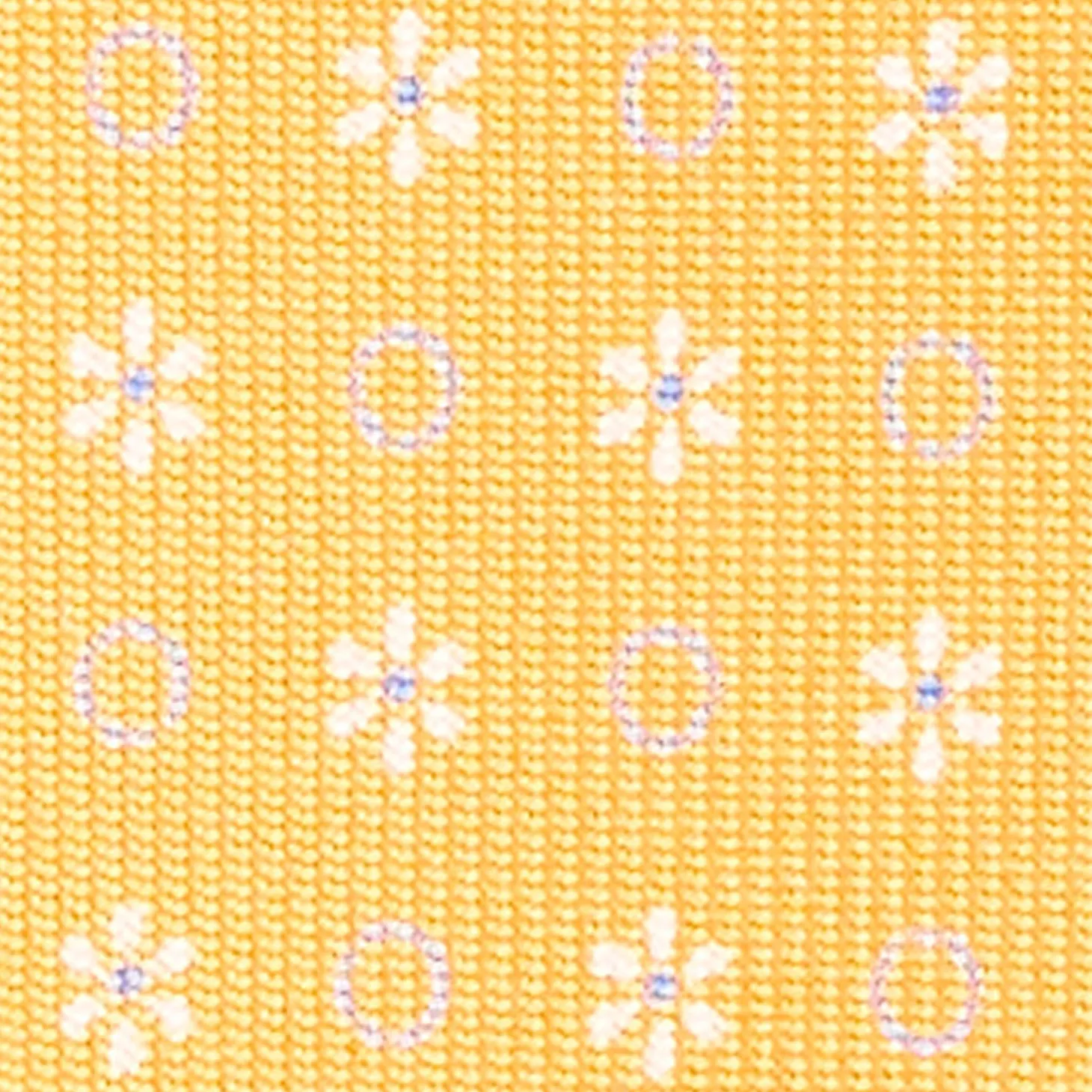 Yellow Extra Long Silk Tie - Small Flower Pattern
