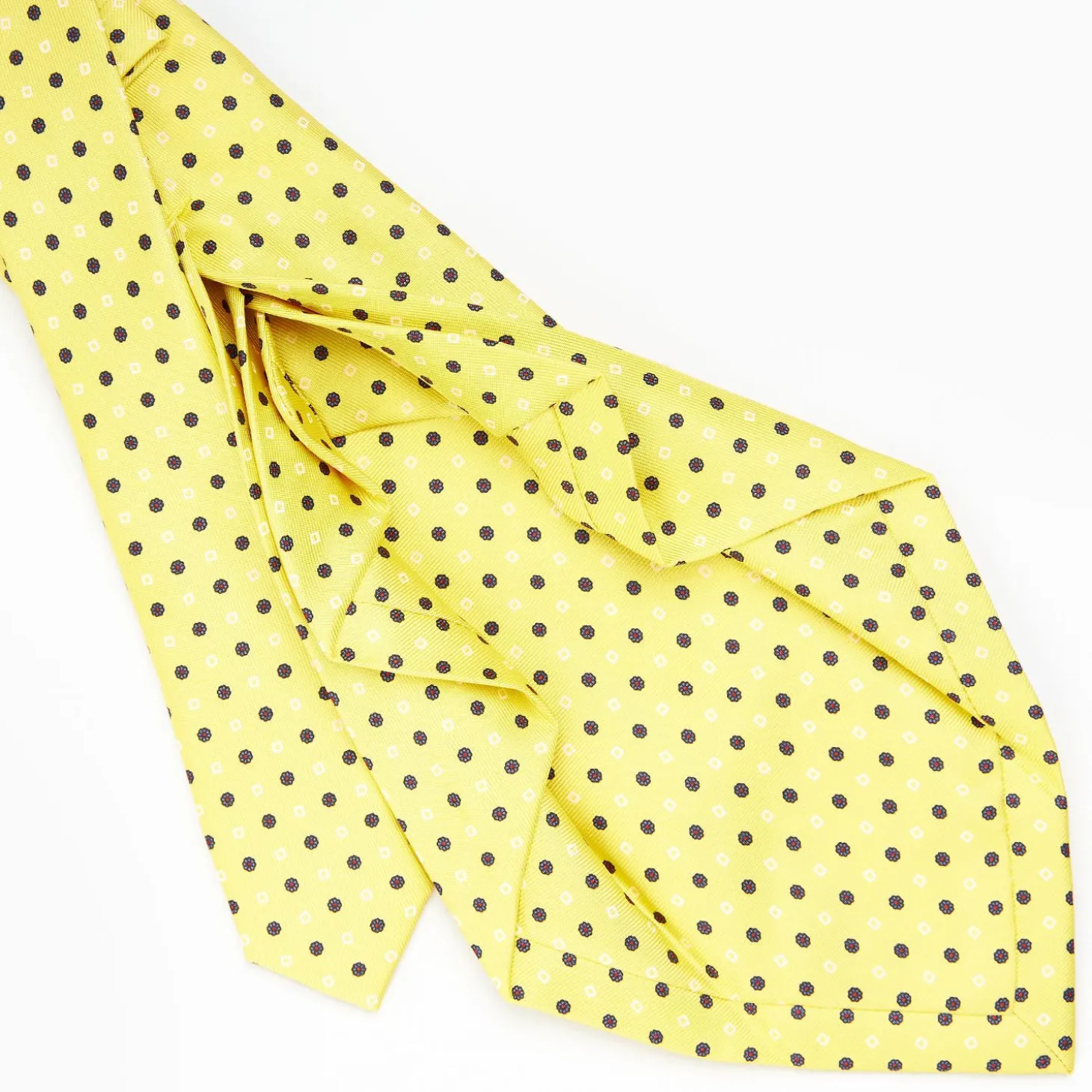 Yellow 7 Fold Sartorial Silk Tie - Small Flower Pattern