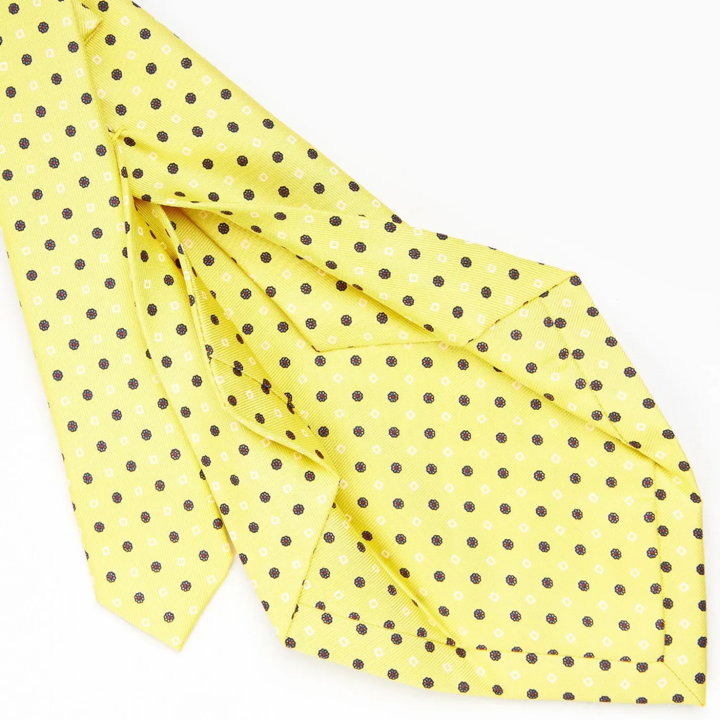 Yellow 5 Fold Sartorial Silk Tie - Small Flower Pattern