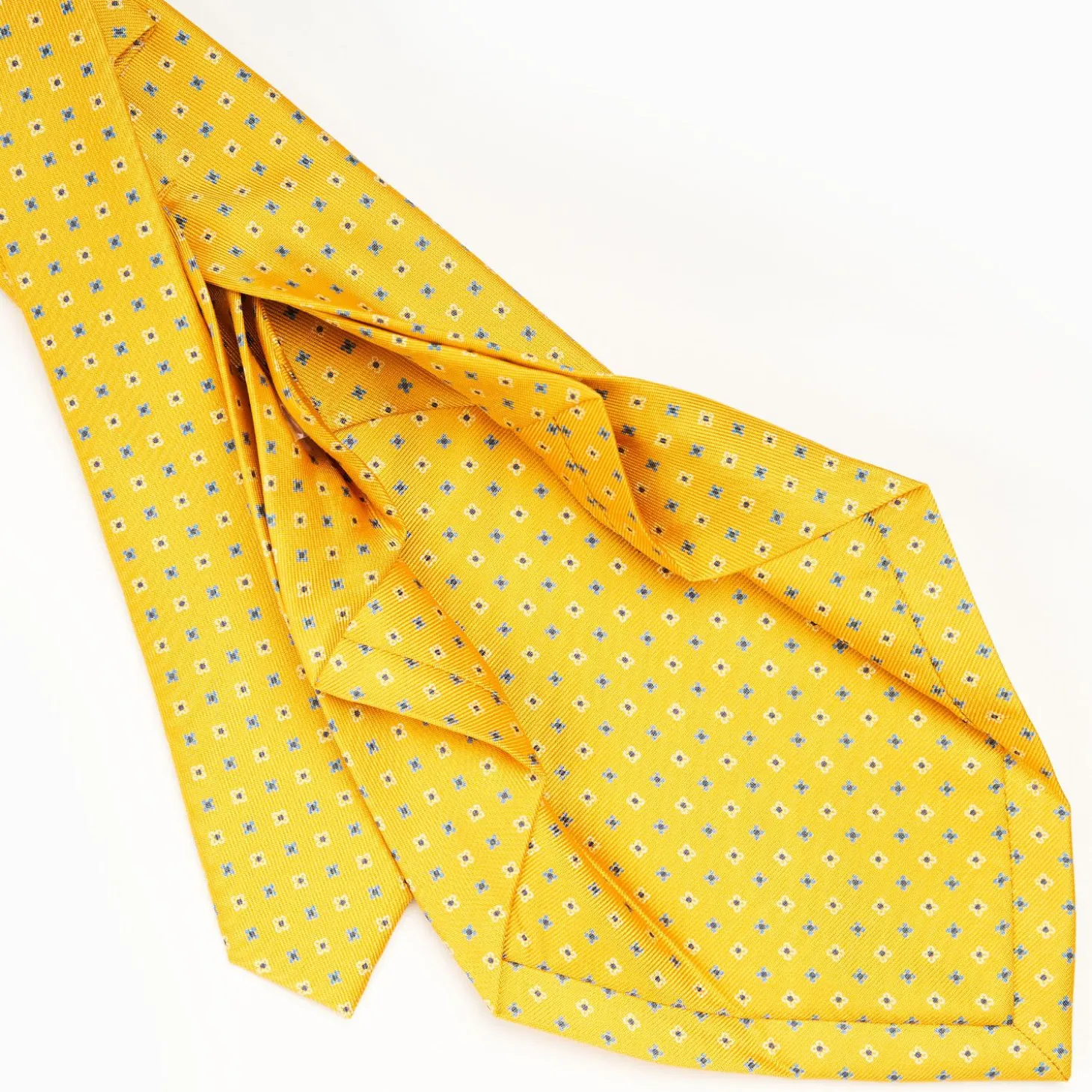 Yellow 7 Fold Sartorial Silk Tie - Small Flower Pattern