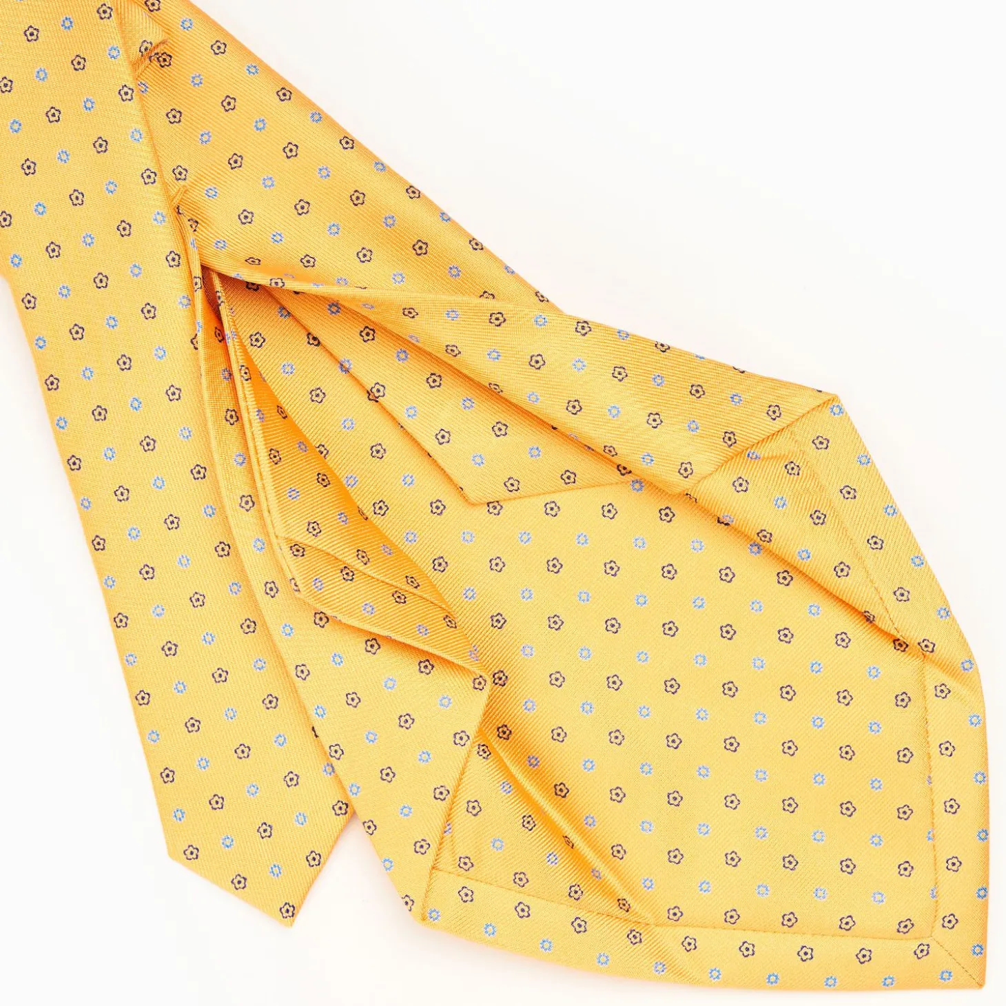 Yellow 5 Fold Sartorial Silk Tie - Small Flower Pattern