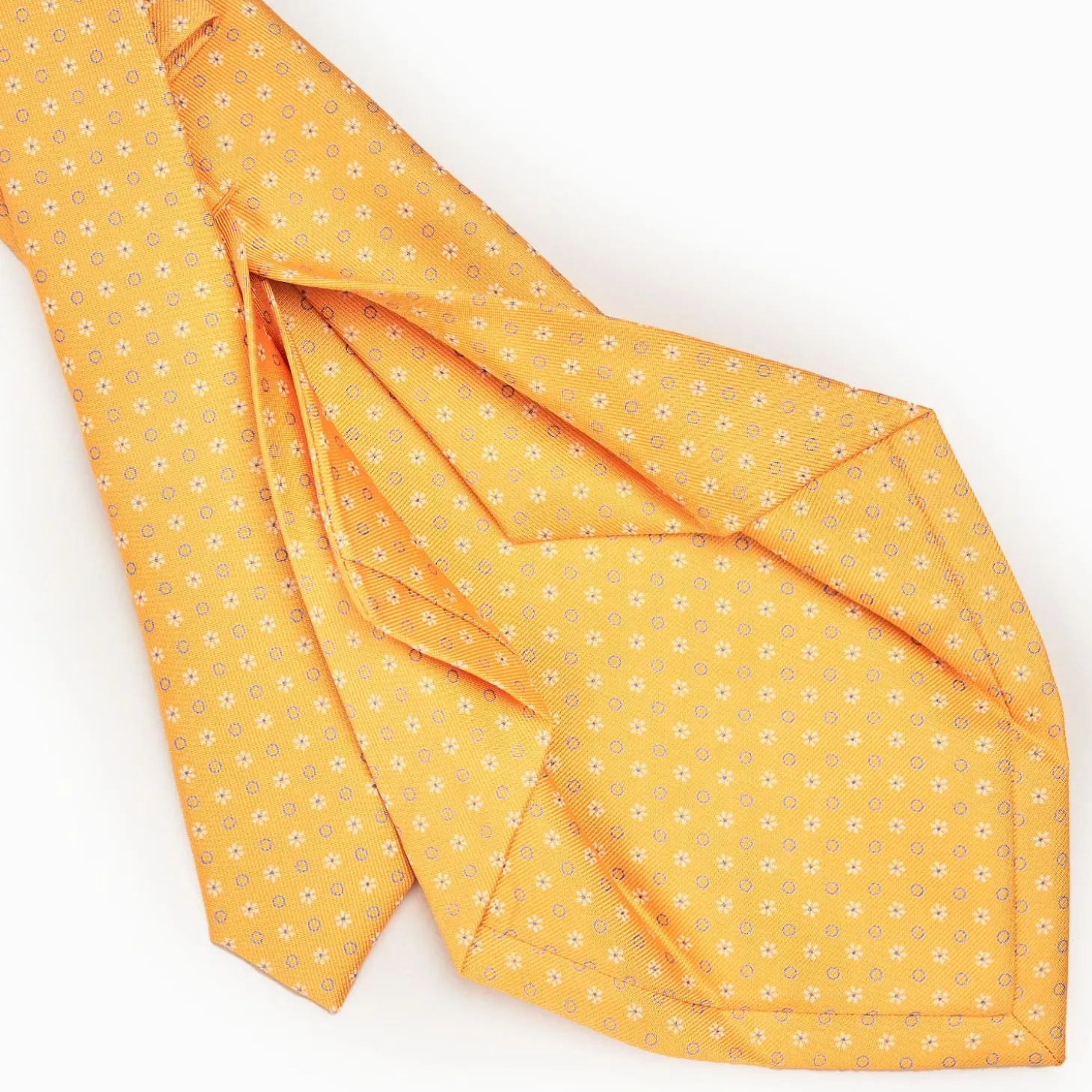 Yellow 5 Fold Sartorial Silk Tie - Small Flower Pattern