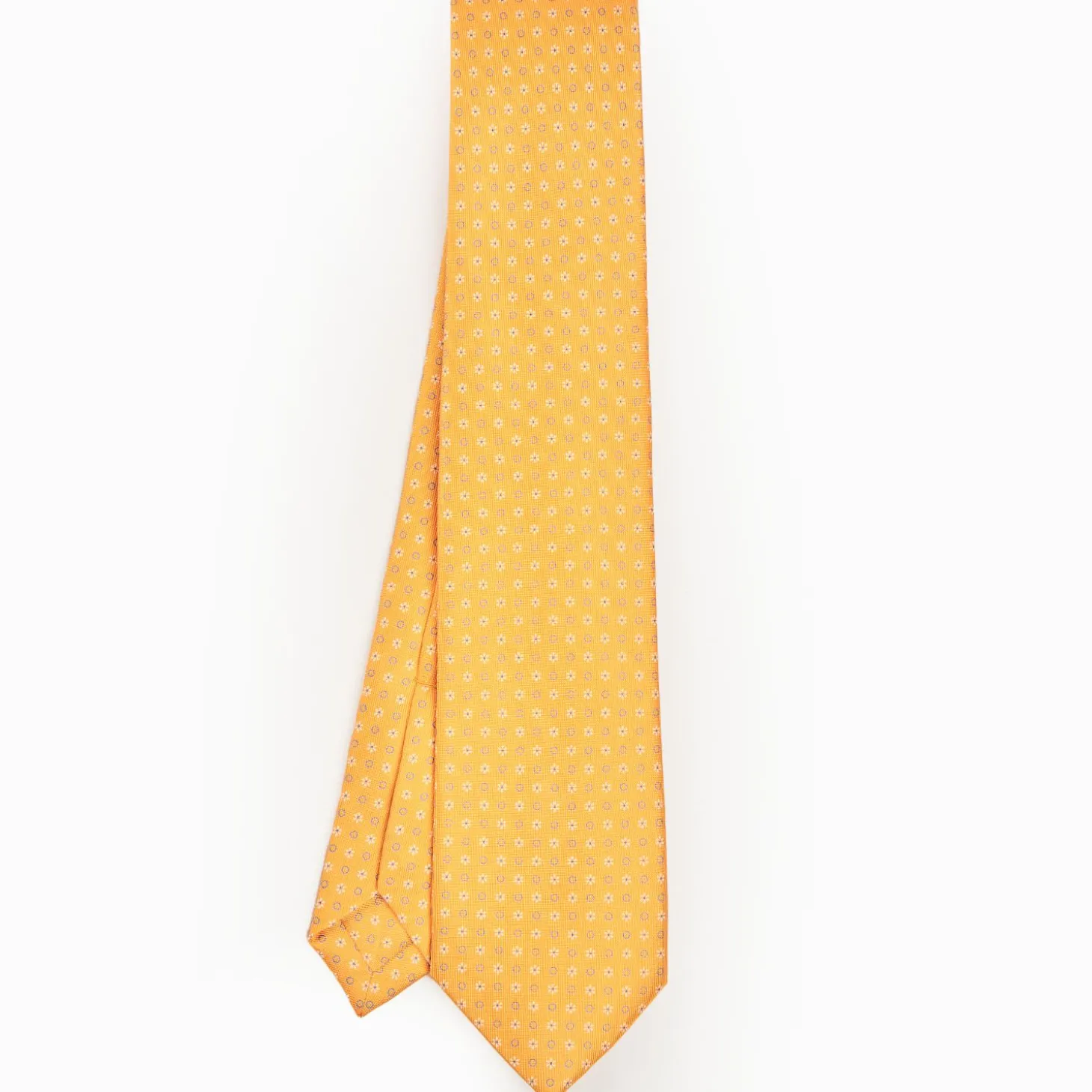 Yellow 5 Fold Sartorial Silk Tie - Small Flower Pattern