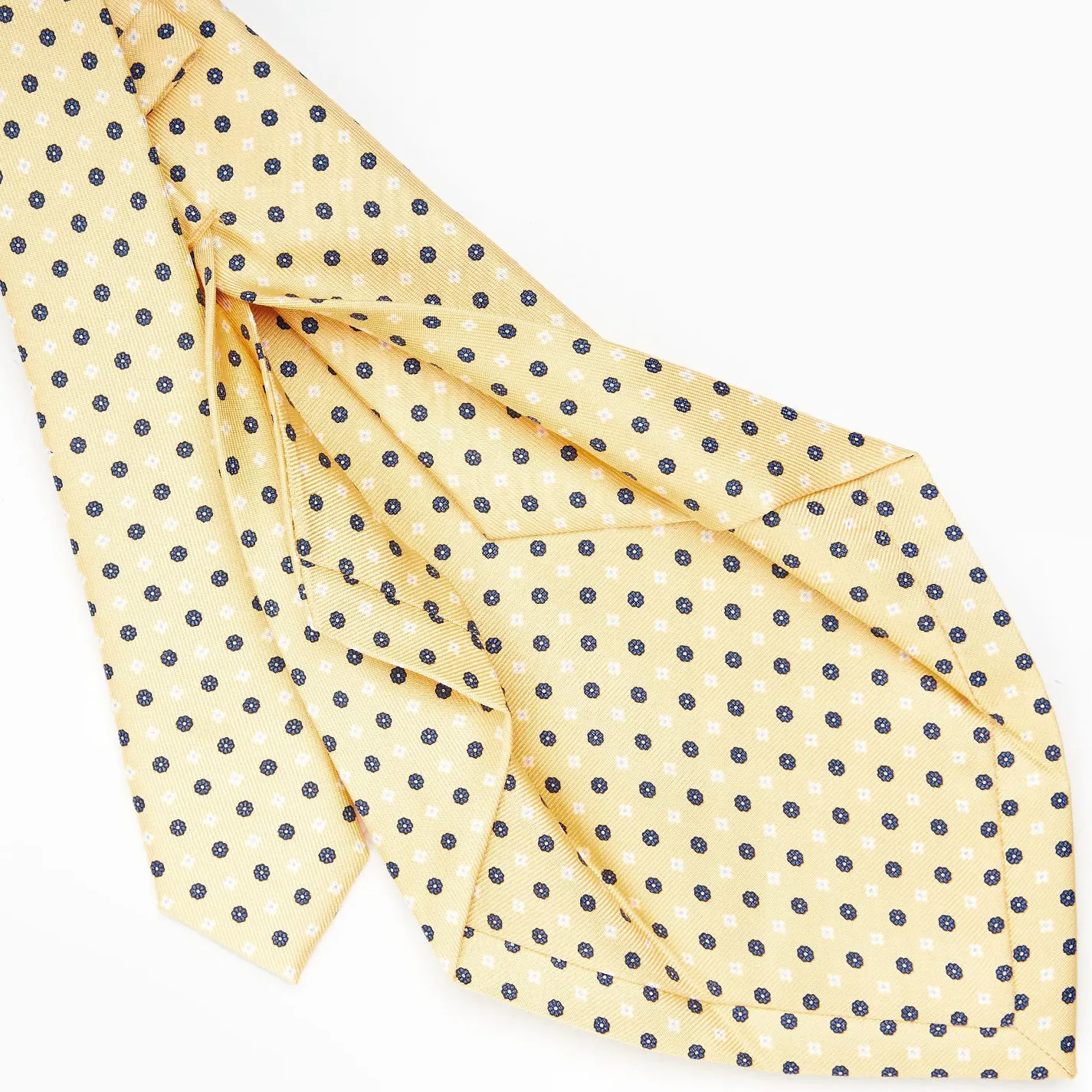 Yellow 5 Fold Sartorial Silk Tie - Small Flower Pattern