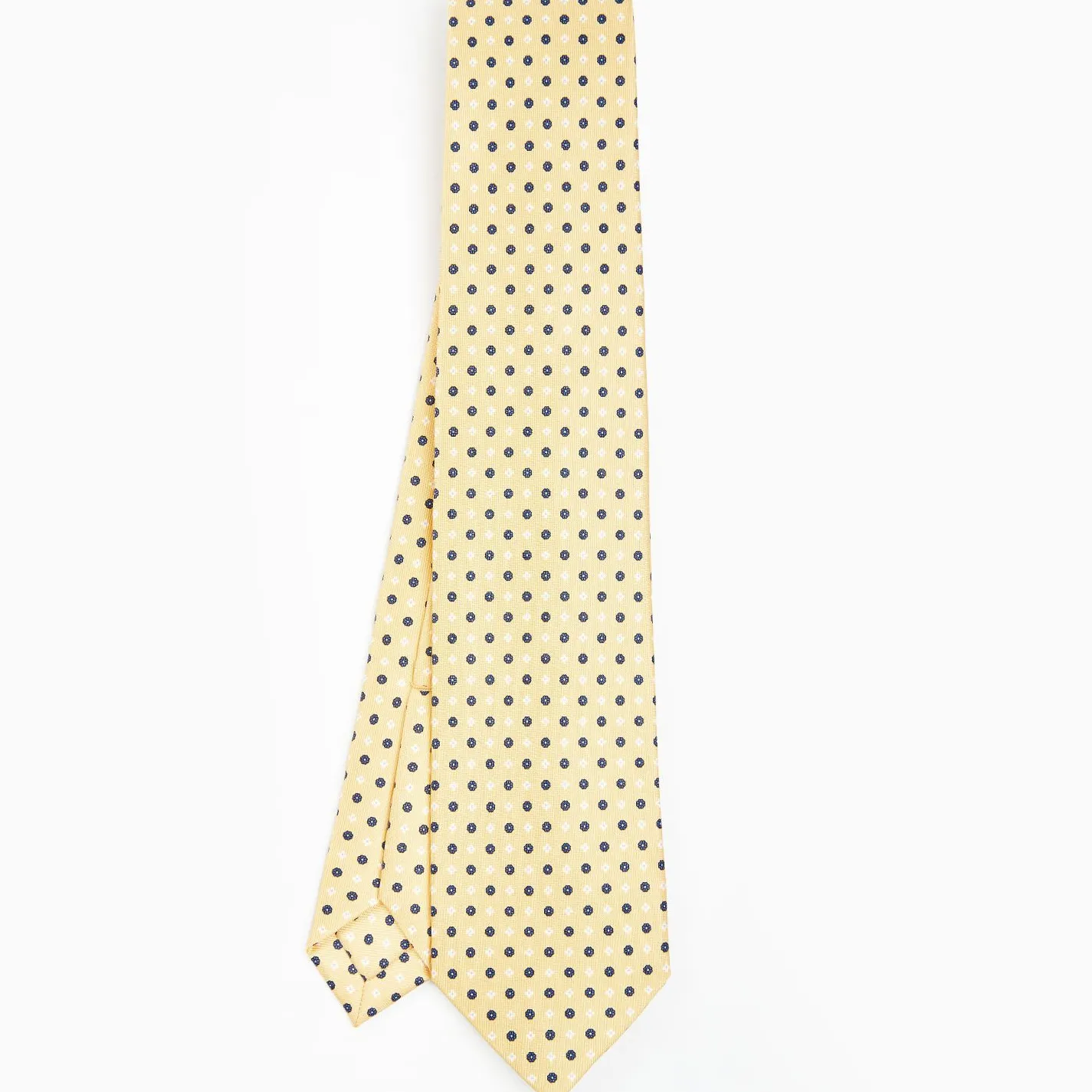 Yellow 5 Fold Sartorial Silk Tie - Small Flower Pattern