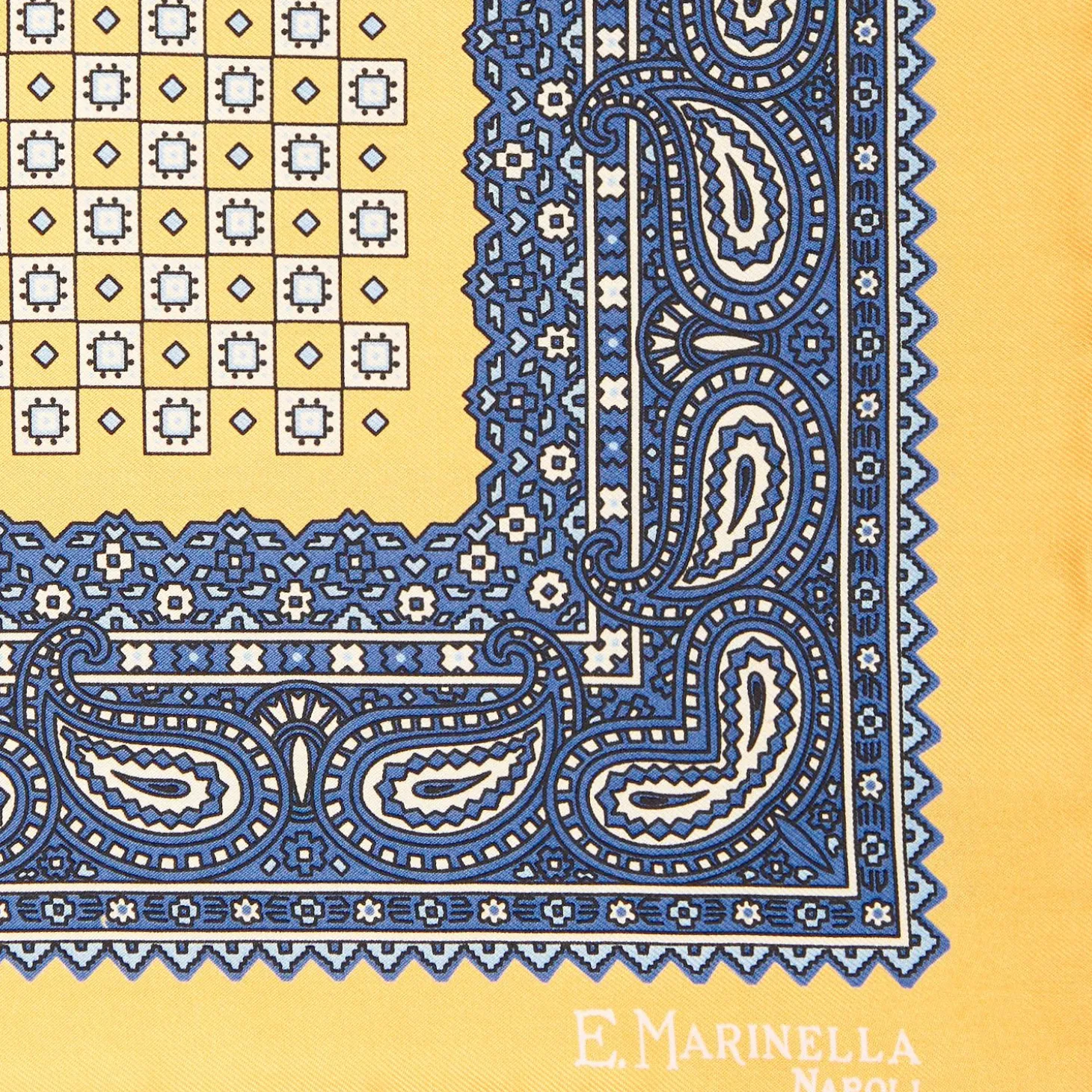 Yellow Hand-Printed Silk Pocket Square Large Flower Pattern