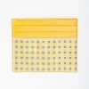 Yellow Leather And Silk Credit Card Holder - 5 Compartments